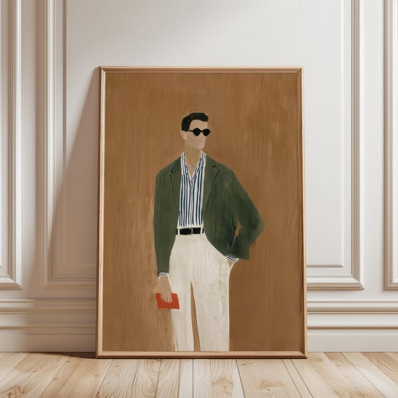 Stylish Man Gouache Painting, Vintage Fashion Illustration, Mid-Century Modern Art (Digital Download) 409