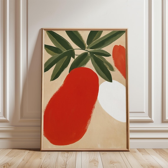 Abstract Summer Fruit Art, Bright Minimalist Mid-Century Print (Digital Download) 690