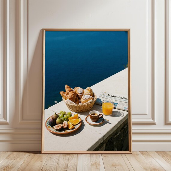 Mediterranean Breakfast Scene: Coastal Summer Decor Wall Art (Digital Download) 744