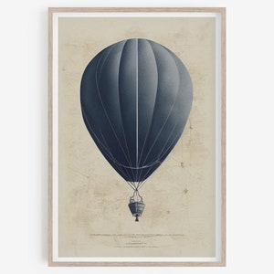 Impresión de globo aerostático, arte de la pared de la guardería, arte de Julio Verne, arte imprimible, decoración de la habitación estética vintage, decoración de la academia oscura A1/A2/A3/A4.