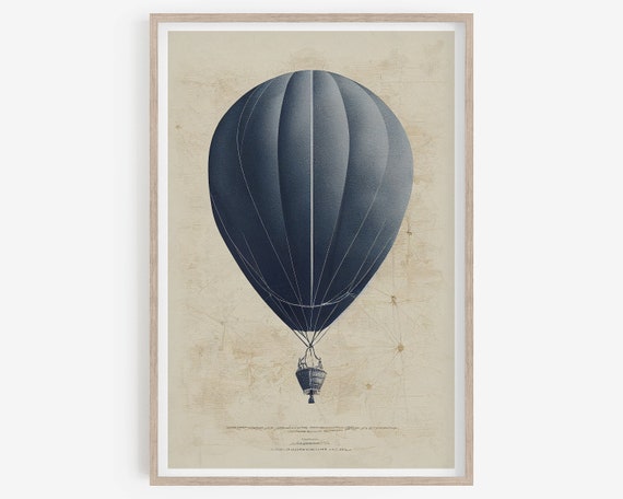 Hot Air Balloon Print, Nursery wall art, Jules Verne Art, Printable art, Room Decor Aesthetic Vintage, Dark Academia Decor A1/A2/A3/A4.