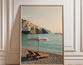 Amalfi Coast Beach Print, Italian Coastal Wall Art, Mediterranean Sea Decor, Turquoise Ocean Printable, Travel Poster (Digital Download)