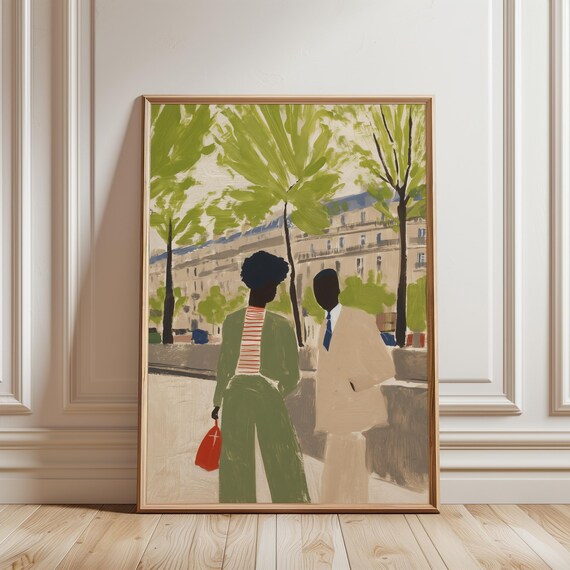 Stylish Afrocentric Couple in Parisian Street Scene Art (Digital Download) 411
