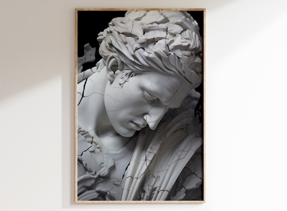 David Broken Statue Print, Greek statue, David statue, Titan , Greek mythology art, Bust statue, Aesthetic Room Decor, Marble Sculpture