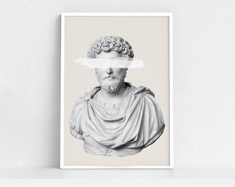 Marcus Aurelius Marble Bust Print, Stoic Philosophy Art (Digital Download)