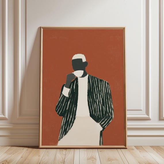 Black Man Fashion Wall Art Print, Terracotta Afrocentric Print, Modern Abstract Figure Portrait, Minimalist Home Decor (Digital Download)