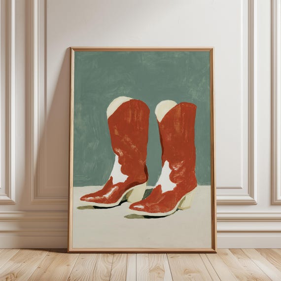 Retro Cowboy Boots Gouache Wall Art, Summer Decor Painting (Digital Download) 621