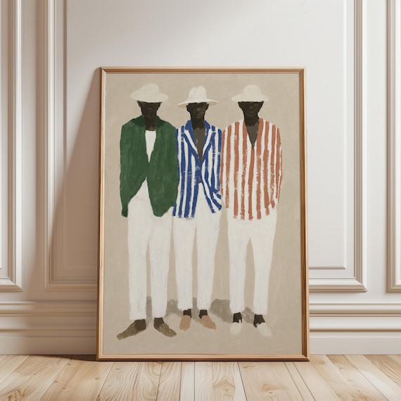 Elegant Sapeurs Congolais Fashion Art, Summer Decor, Neutral Gouache Print (Digital Download) 660