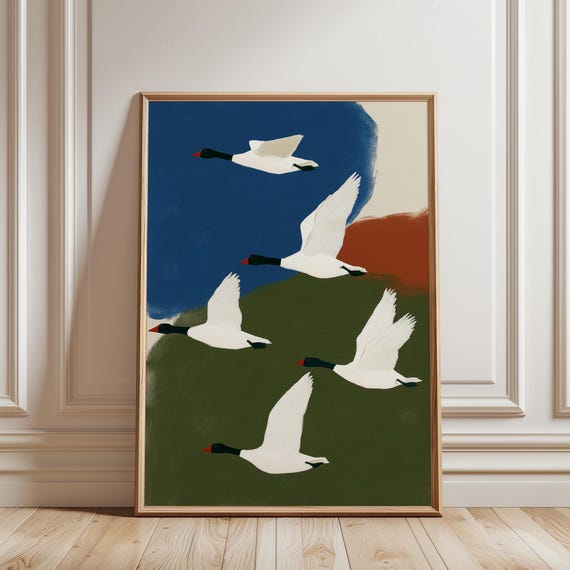 Flying Geese Wall Art Print, Modern Minimalist Bird Poster, Abstract Nature Printable for Living Room Decor (Digital Download)