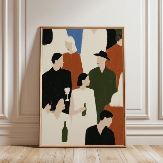 Abstract People Gathering Print, Modern Minimalist Cocktail Party Art (Digital Download)