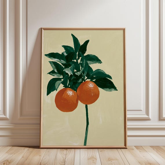 Bright Oranges with Green Leaves Nursery Wall Art, Summer Print (Digital Download) 725