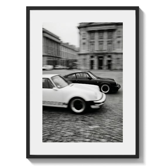 Porsche 911 Wall Art Print, Paris Car Photo, Black and White Vintage Poster (Digital Download)