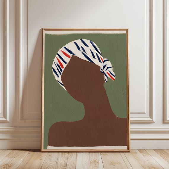 Afro-Bohemian Silhouette Art, Modern Minimalist Gouache Painting (Digital Download) 427