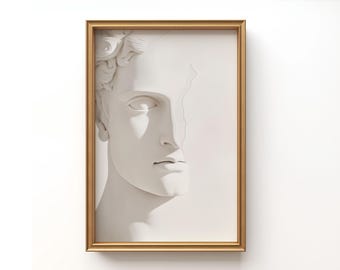 Stampa del busto di David, scultura minimalista in marmo, decoro greco (download digitale)