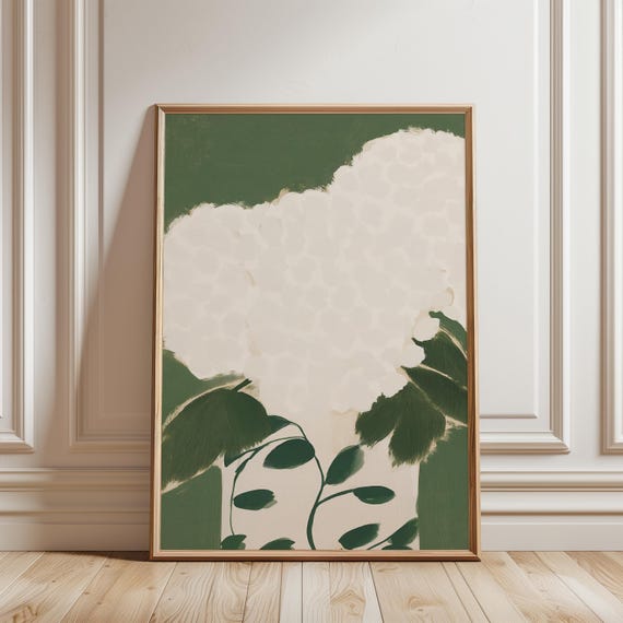White Hydrangea Gouache Illustration, Cozy Cottagecore Botanical Art (Digital Download) 257