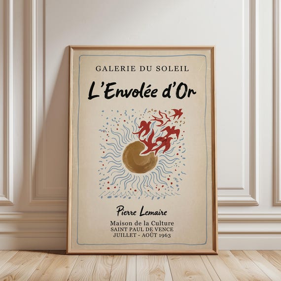 L’Envolée d’Or Exhibition Print, Vintage French Gallery Poster, Hand Drawn Decor (Digital Download)