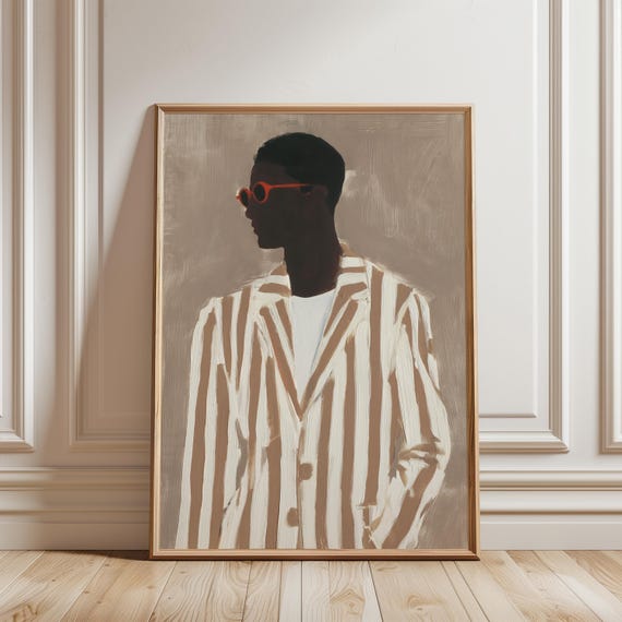 Modern Chic Portrait of a Man in Striped Blazer, Fashion Artwork (Digital Download) 478
