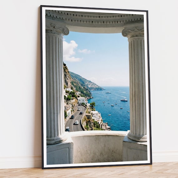 Amalfi Coast Art Print, Italian Coastal Wall Art, Mediterranean Architecture Poster, Ocean View Decor, European Travel Home Wall Decor