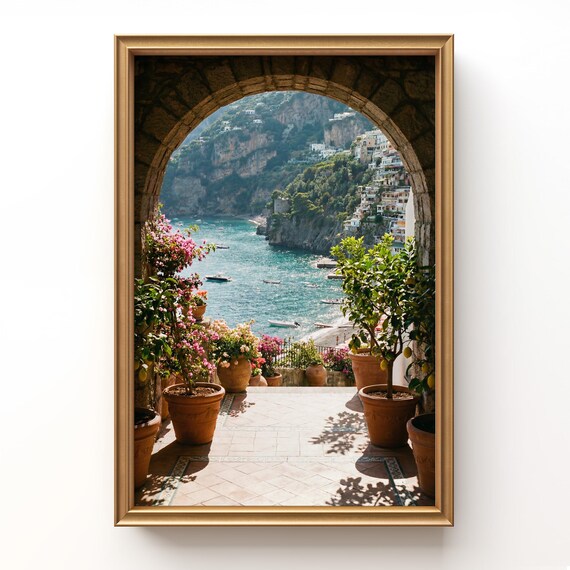 Amalfi Coast Arch Print, Italian Coastal Landscape, Mediterranean Decor (Instant Download)