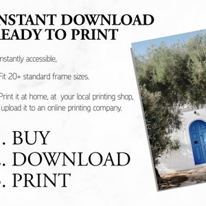 Peut inclure: Image avec le texte "T&Eacute;L&Eacute;CHARGEMENT INSTANTAN&Eacute; PR&Ecirc;T &Agrave; IMPRIMER" et des instructions pour acheter, t&eacute;l&eacute;charger et imprimer. L'image pr&eacute;sente &eacute;galement une photographie d'un b&acirc;timent blanc avec une porte bleue et un arbre.