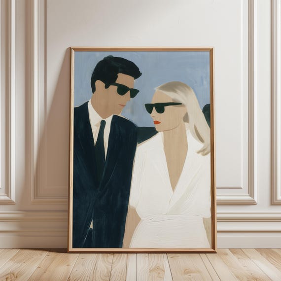 Stylized Portrait of Carolyn Bessette and JFK Jr, Retro Fashion Art (Digital Download) 398