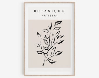 Botanical Line Art Print, Abstract Leaves, Contemporary Wall Decor (Digital Download)
