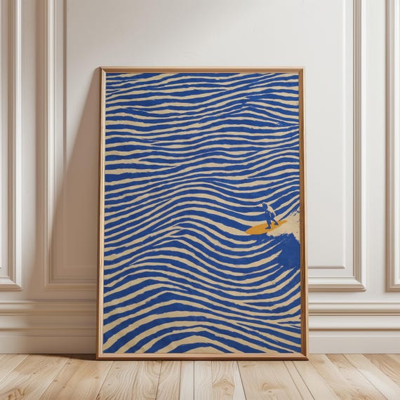 Graphic Surfboard Art with Ocean Pattern, Retro Summer Print (Digital Download) 707
