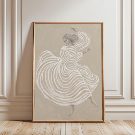 Dancing Woman Wall Art Print, Neutral Figurative Painting, Minimalist Beige Decor, Scandinavian (Digital Download)
