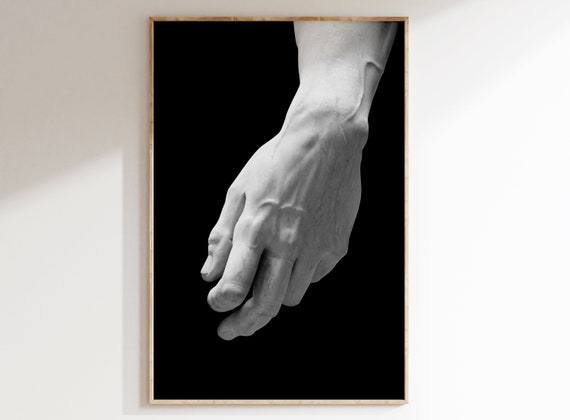 Hand of David Statue Print, Rome statue, Print David, Digital download, Greek mythology art, Aesthetic Room Decor, Marble hand Black version