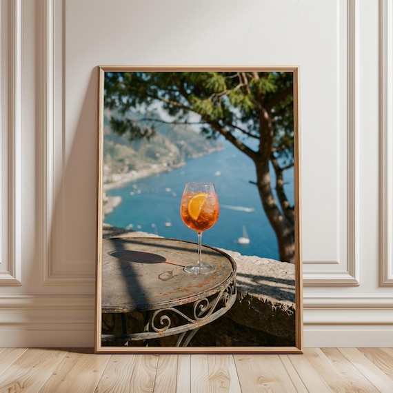 Italian Summer Aperol Spritz Art - Mediterranean Coastal Wall Art, Amalfi Coast Print, Sunlit Travel Photography, Digital Download 107