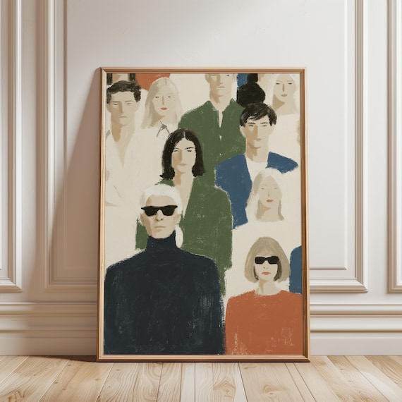 Karl Lagerfeld and Anna Wintour Fashion Portrait Group Gouache Painting, Chic Modern Wall Art (Digital Download) 566