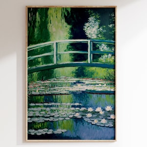 Claude Monet Printable, Water Lilies and a bridge, Monet Print, Printable art,  Vintage French Home Decor, Floral Print, Floral Decor.