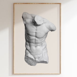 Male Torso Statue Print, Rome statue, naked man, Digital download, Greek mythology art, Bust statue, Aesthetic Room Decor, Marble Sculpture