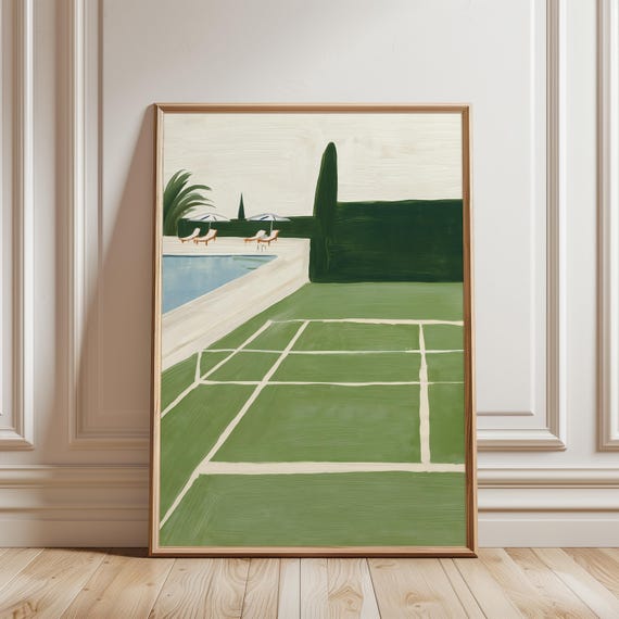 Retro Tennis Court and Pool Mid-Century Summer Print (Digital Download) 702