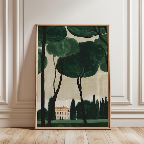 Moody Italian Villa Gouache Painting, Serene Mediterranean Landscape Art (Digital Download) 290