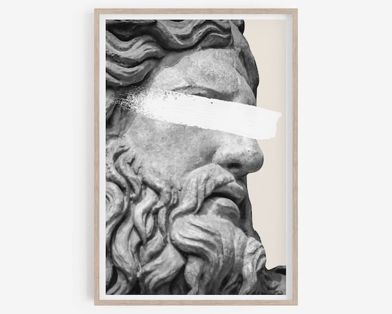 Zeus Statue Print, Rome statue, Printable, Digital download, Greek mythology art, Bust statue, Aesthetic Room Decor, Marble Sculpture, A4
