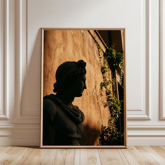 Italian Marble Bust Silhouette Printable - Moody Mediterranean Art, Amalfi Coast Vintage Wall Decor, Rustic Summer Digital Download 112