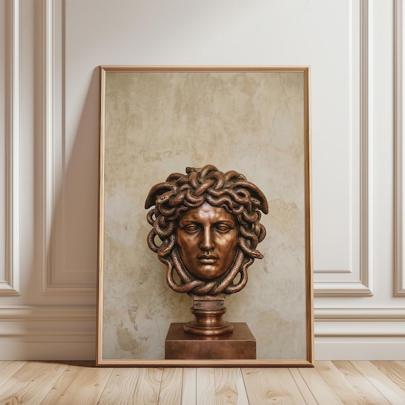 Medusa Wall Art Print, Copper Bronze Sculpture, Classical Mythology Decor (Digital Download)