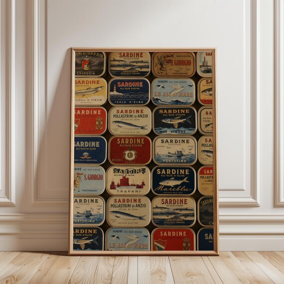 Vintage Sardine Tin Labels Collage, Coastal Kitchen Wall Art (Digital Download) 565