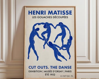 Matisse Dance Exhibition Poster, Mid Century Modern Wall Art, Blue Abstract Figures, Vintage Museum Poster, Paris 1952 (Digital Download)