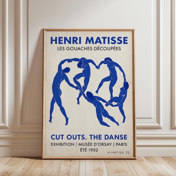 Matisse Dance Exhibition Poster, Mid Century Modern Wall Art, Blue Abstract Figures, Vintage Museum Poster, Paris 1952 (Digital Download)