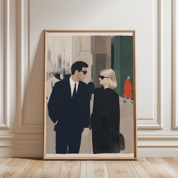 Chic Retro Couple, Carolyn Bessette and John F. Kennedy Jr. Fashion Art (Digital Download) 396
