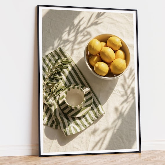 Lemon Wall Art Printable, Mediterranean Kitchen Decor, Italian Still Life Photography