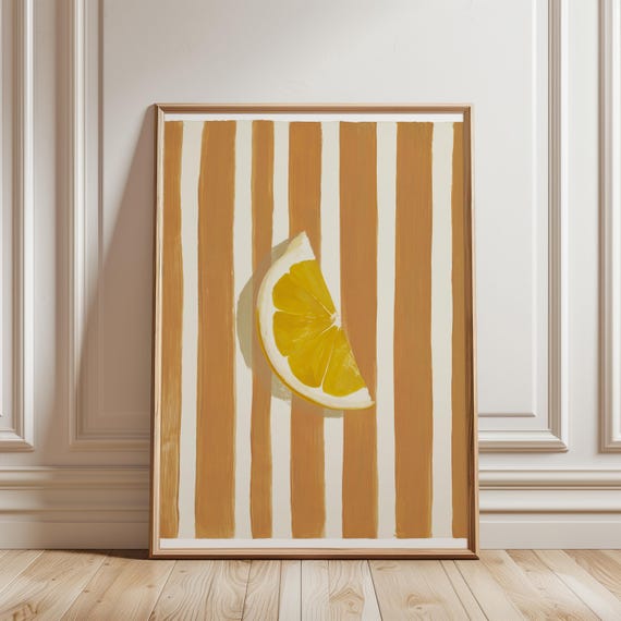 Bright Yellow Lemon Wedge Painting, Retro Summer Decor, Minimalist Art (Digital Download) 613
