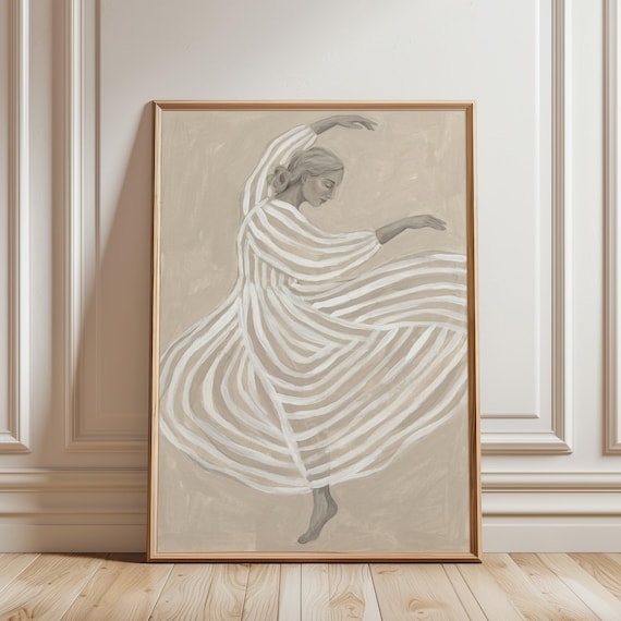 Dancing Woman Wall Art Print, Neutral Figurative Art, Minimalist Beige Decor (Digital Download)
