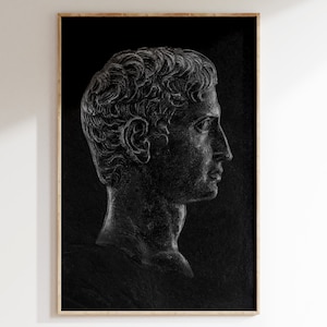 Augustus Black Bronze Statue Print, Rome statue, Digital download, Black Aesthetic, Greek mythology art, Bust statue, Bronze Sculpture