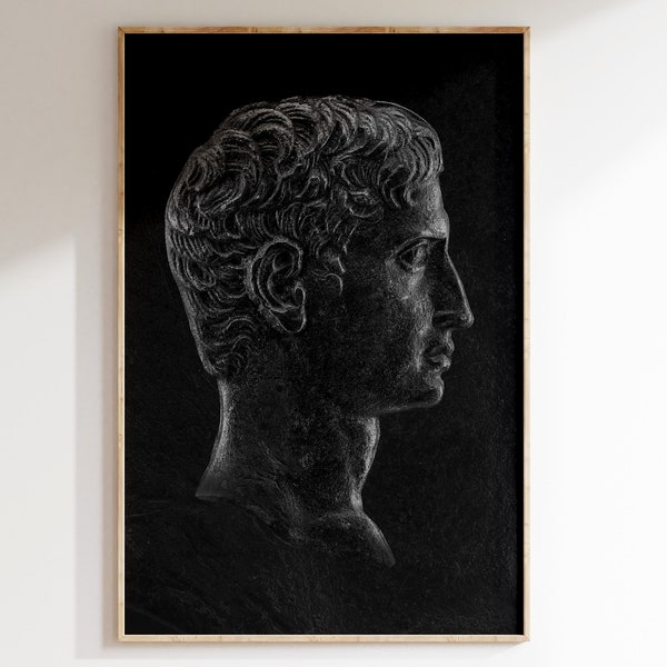 Augustus Black Bronze Statue Print, Rome statue, Digital download, Black Aesthetic, Greek mythology art, Bust statue, Bronze Sculpture