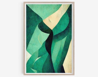 Emerald Green Abstract Art Print, Modern Geometric Wall Decor (Digital Download)
