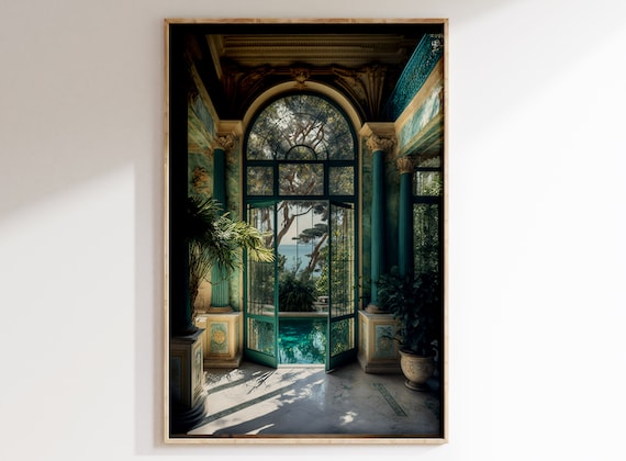 Victorian painting of a French Riviera House, Printable Art, Beautiful Era, Botanical Oil Painting, Antique, Victorian architecture.