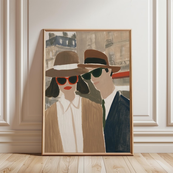Chic Parisian Couple, Retro Fashion Illustration with City Background (Digital Download) 216